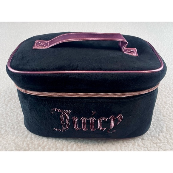 Juicy Couture Handbags - (NWT) JUICY COUTURE • Black/Pink Velour Rhinestone Travel Cosmetic Bag